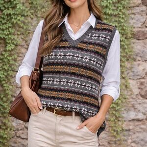 VINTAGE BRITCHES Grandpacore Fair Isle Knit Sweater Vest, M